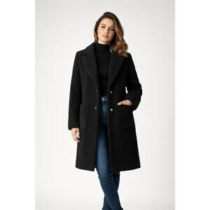 French Connection Black Teddy XS Faux Shearling Fur Car Coat Outerwear Cozy